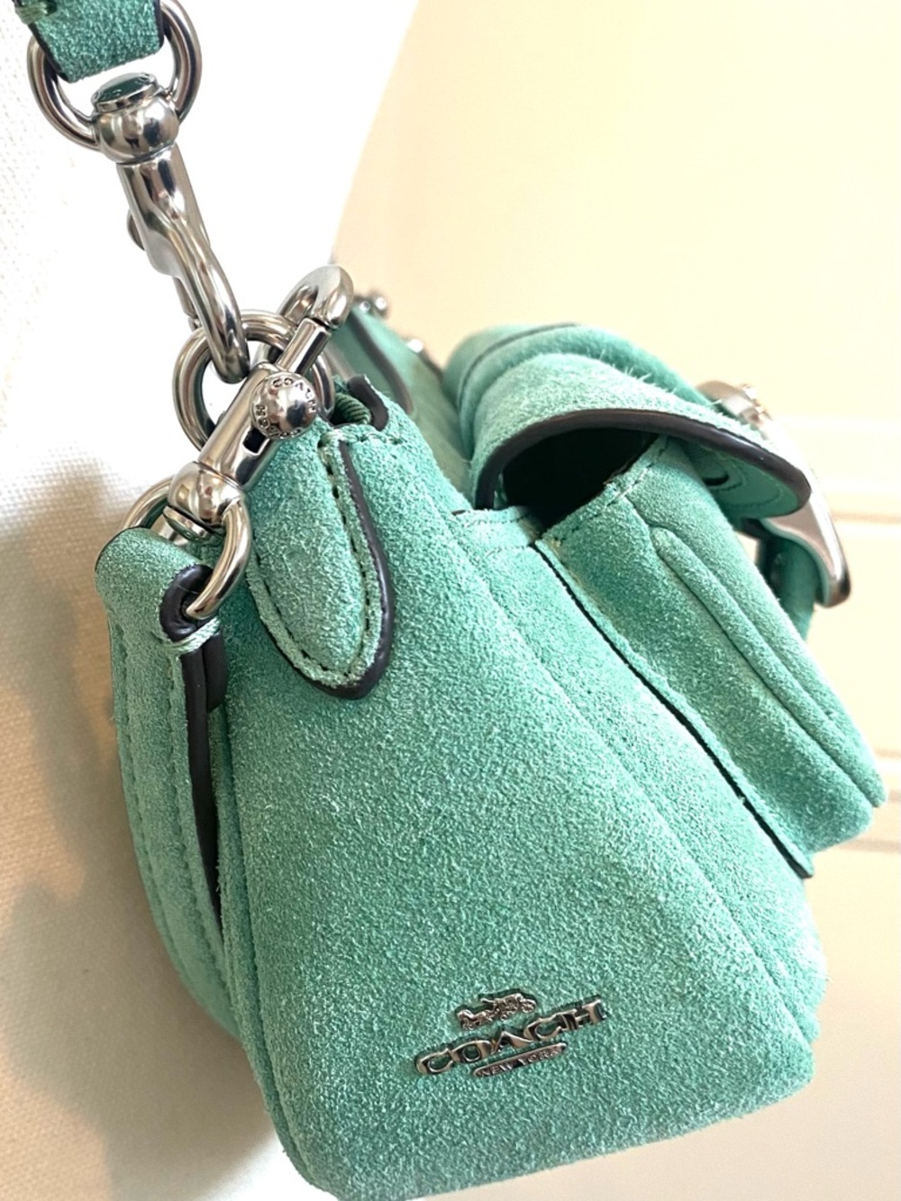 Coach Suede Soho Mini Shoulder Bag Baguette Leather Trim + Crossbody CDB12 Style - Picture 5 of 16